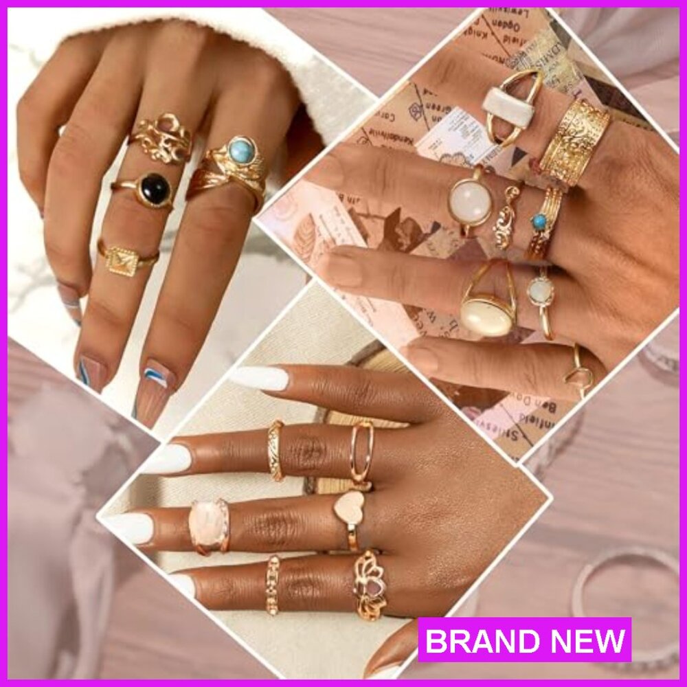 Vintage Crystal Stackable Rings Set Boho Retro Kn… - image 6